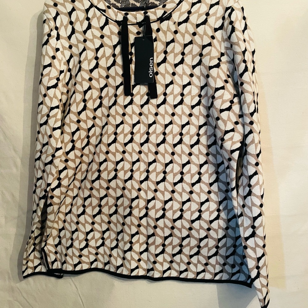 Olsen Women's Geometric Sweater - Black, White, Tan
